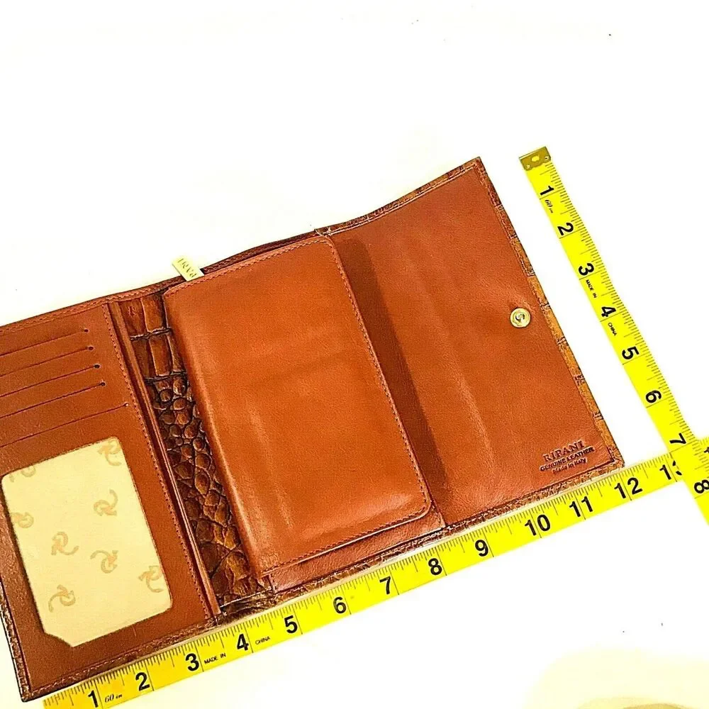 Ripani Italy Wallet Trifold Genuine Leather Embossed Crocodile Clutch Brown